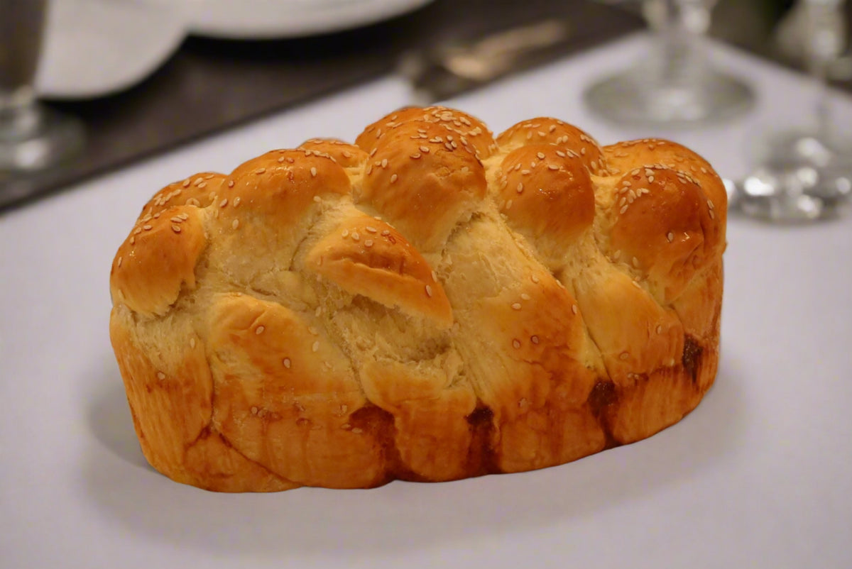 Golden braided spelt challah from Heaven Specialty
